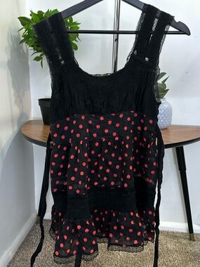 Free People Black Tank with Red Polka Dots